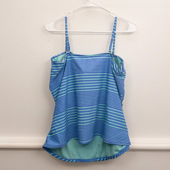 Catalina Blue Green Stripe Ruched Swim Tankini Top XL Adjustable Straps - Picture 2 of 3